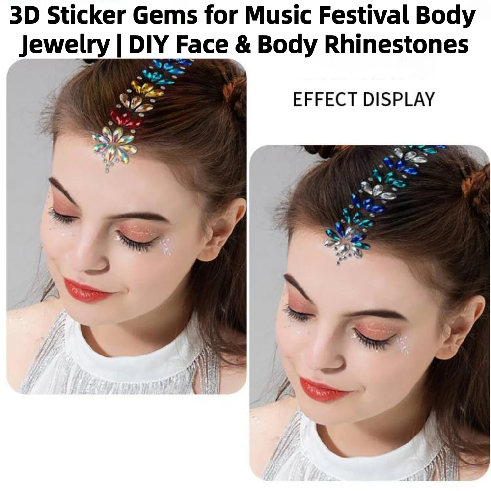 3D EDM Music Festival Tattoo Stickers Fashion Glitter Body Face Colored Rhinestone Hair Jewels Adhesive Crystal Forehead Sticker