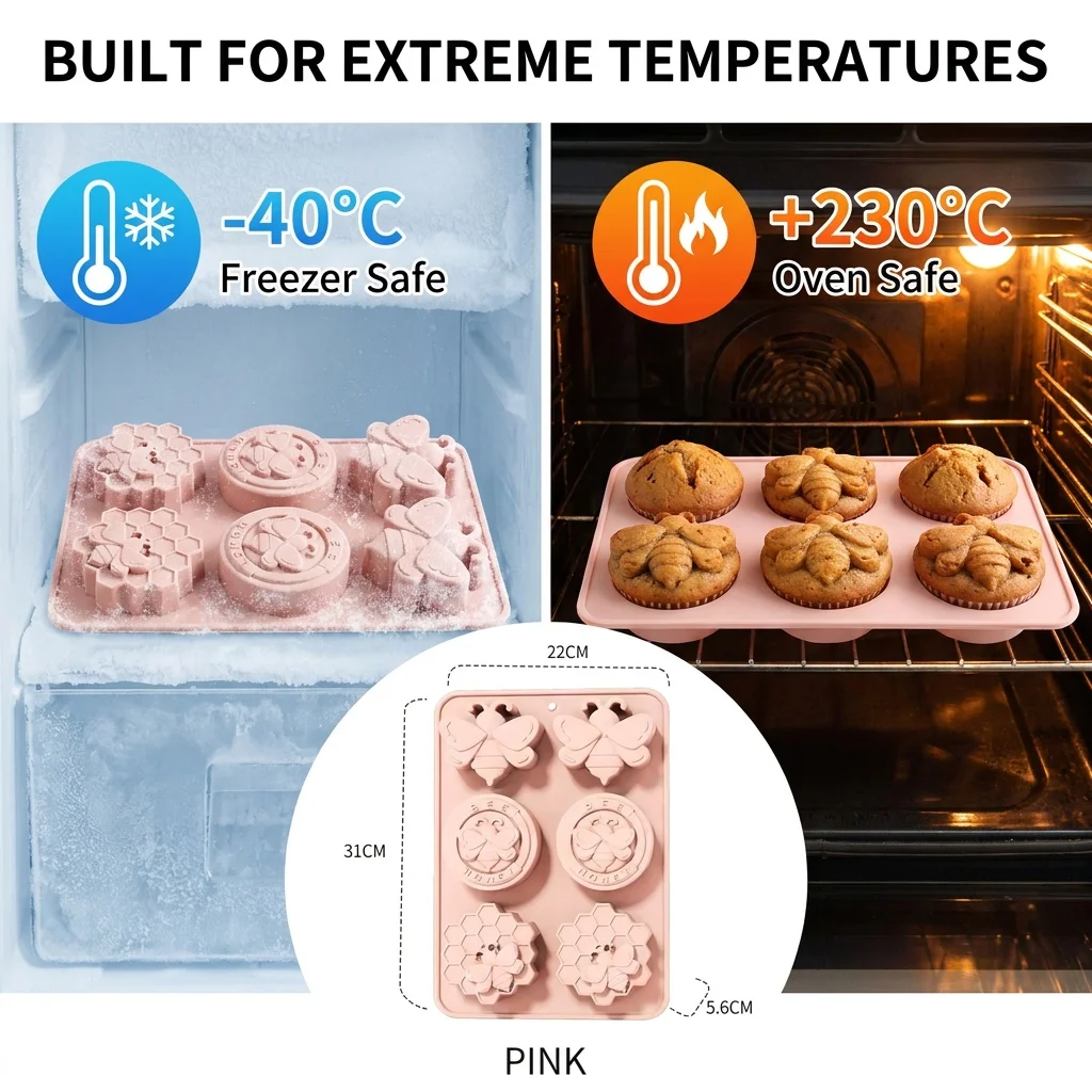 3D Honeycomb Silicone Cake Mold 6 Cavity Bee Shape Mould For Chocolate Candy Food Grade Sweet Party Decoration Homemade Gifts