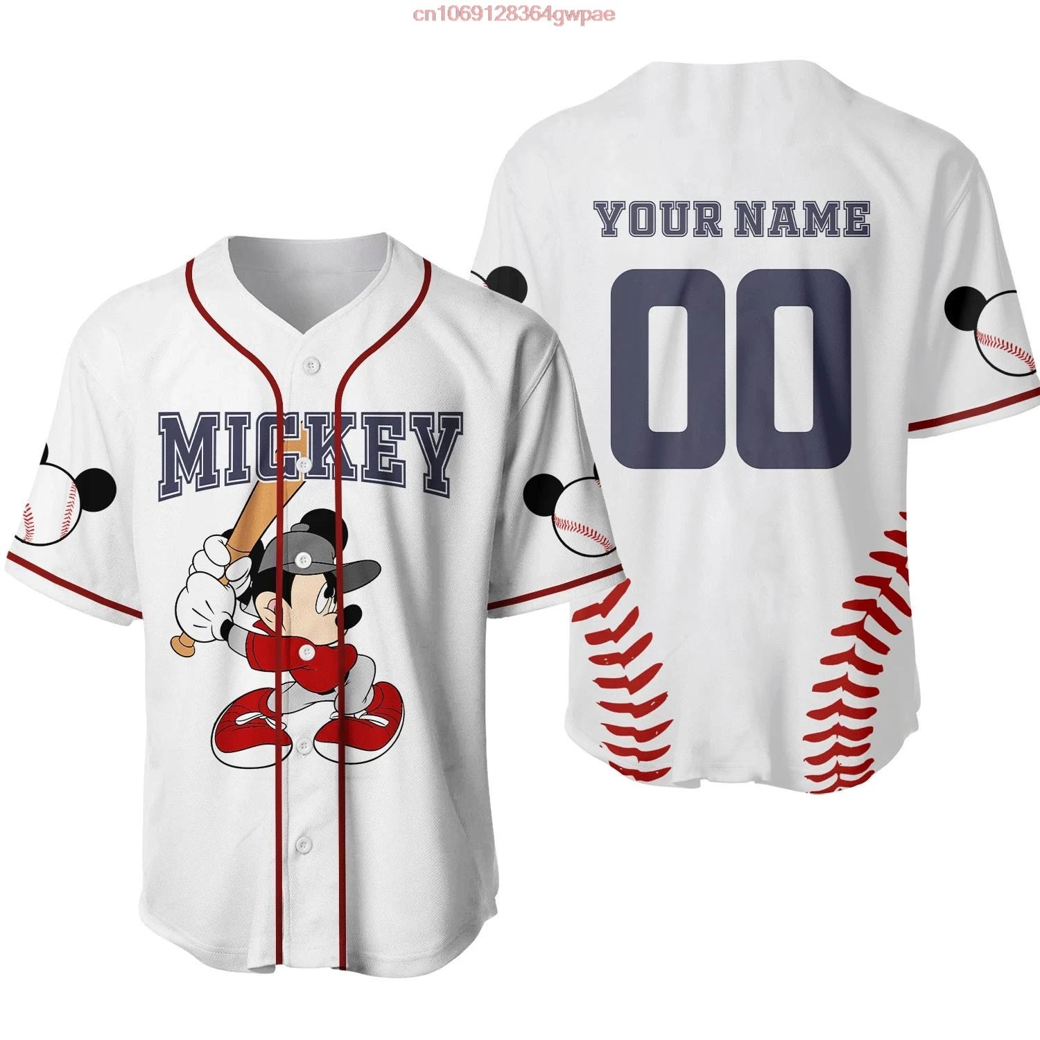 Mickey Baseball Jersey Men's Women Shirt Disney Minnie Mickey Mouse Shirt Baseball Uniform Short Sleeve Hip Hop Baseball Uniform