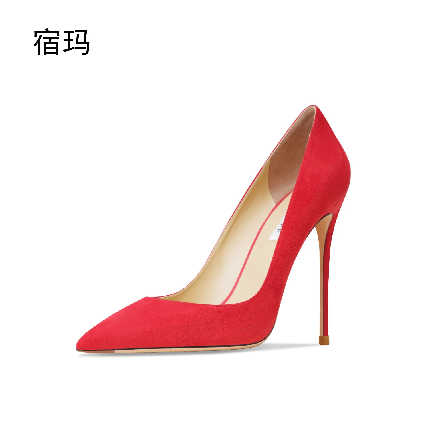 Spring Autumn Luxury High Heels Red Suede Pointed Toe Dress Classic Pumps Women Shoes Stiletto Heels Slip-on Party Shoes 10cm