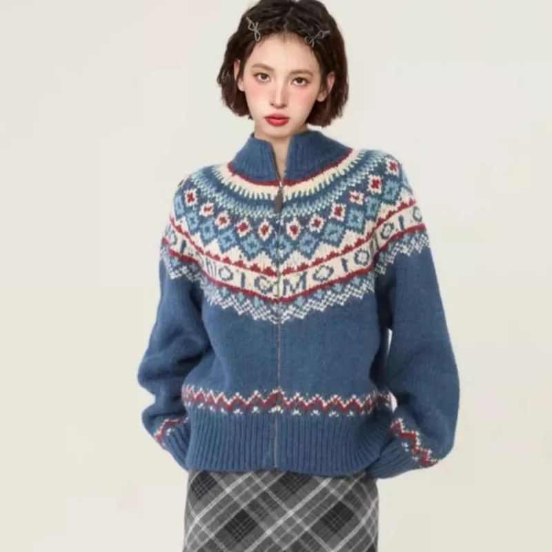 Cardigans Women Fashion Ins Stand Collar Knitted New Trendy Korean Style Warm Autumn Winter All-match Zipper Chic Tops Ulzzang