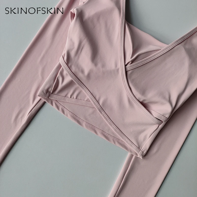 Feste Brustpolster, überkreuzter Rücken, Yoga-Kleidung, eng anliegend, schlankmachend, Sport-Langarm-Laufshirt, Fitness-Oberteil, Shirts – Detail 3