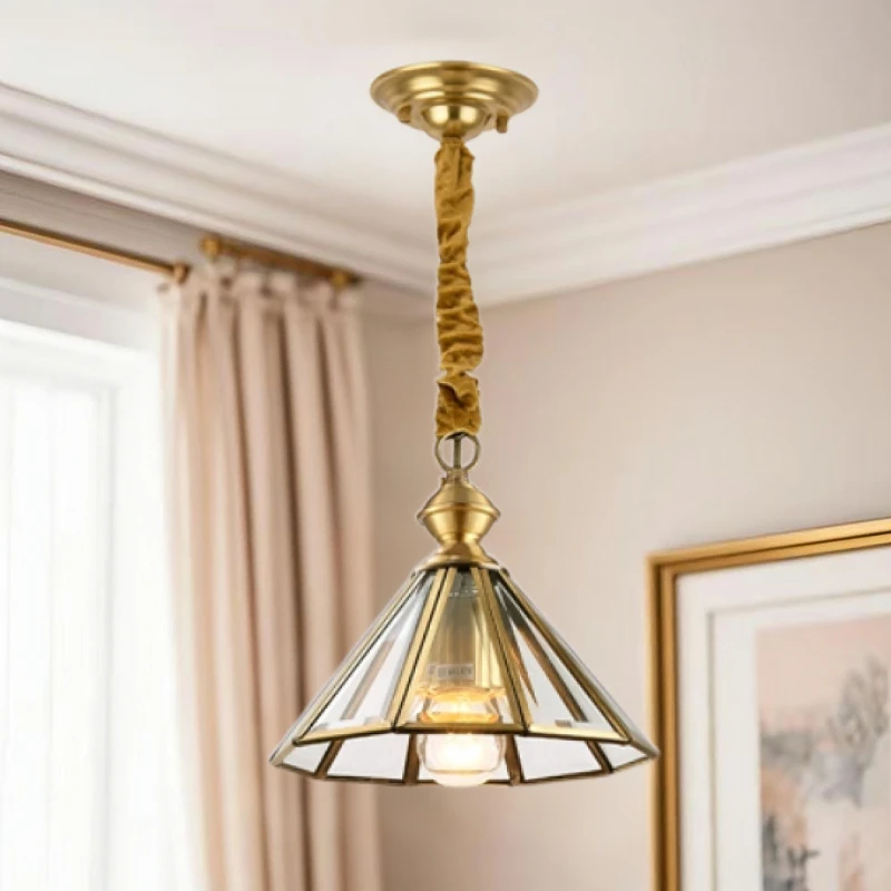

American Entrance All-copper Small Pendant Light Bedroom Restaurant Aisle Balcony Stair Foyer Entry European Retro Hanging Lamps