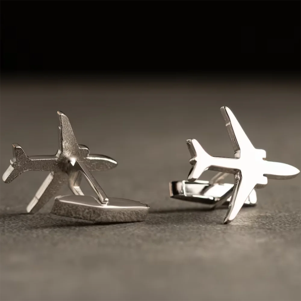 Small Aircraft Cufflinks Made of Stainless Steel, Exclusive Gift for Captain Aircraft Enthusiasts, Wedding Gift Father Gift