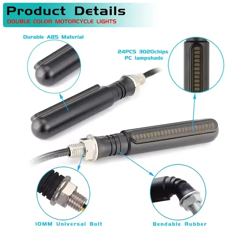دراجة نارية بدوره إشارات 12 فولت مؤشرات اتجاهية وامض الخلفية الذيل الفرامل المتعري وقف أضواء الإشارة دراجة نارية DRL مصباح