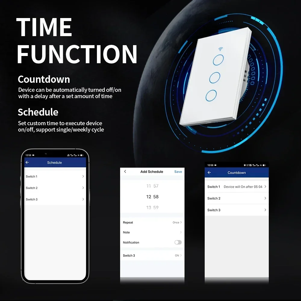 TNCE Tuya WiFi+Bluetooth/Zigbee Smart Wall Switch 1/2/3/4 Gang No Neutral Wire Smart Touch Switch Work with Alexa Google Home