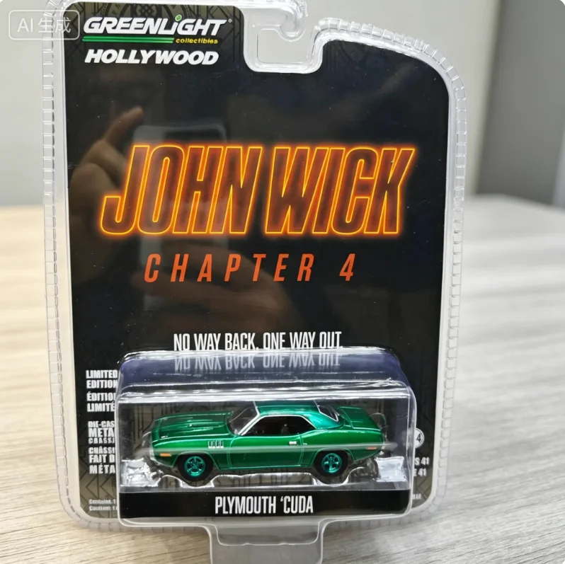green-light-1-64-john-wick-chapter-4-1971-plymouth-cuda-green-machine-green-wheel-car-model-collection-gift-for-toys