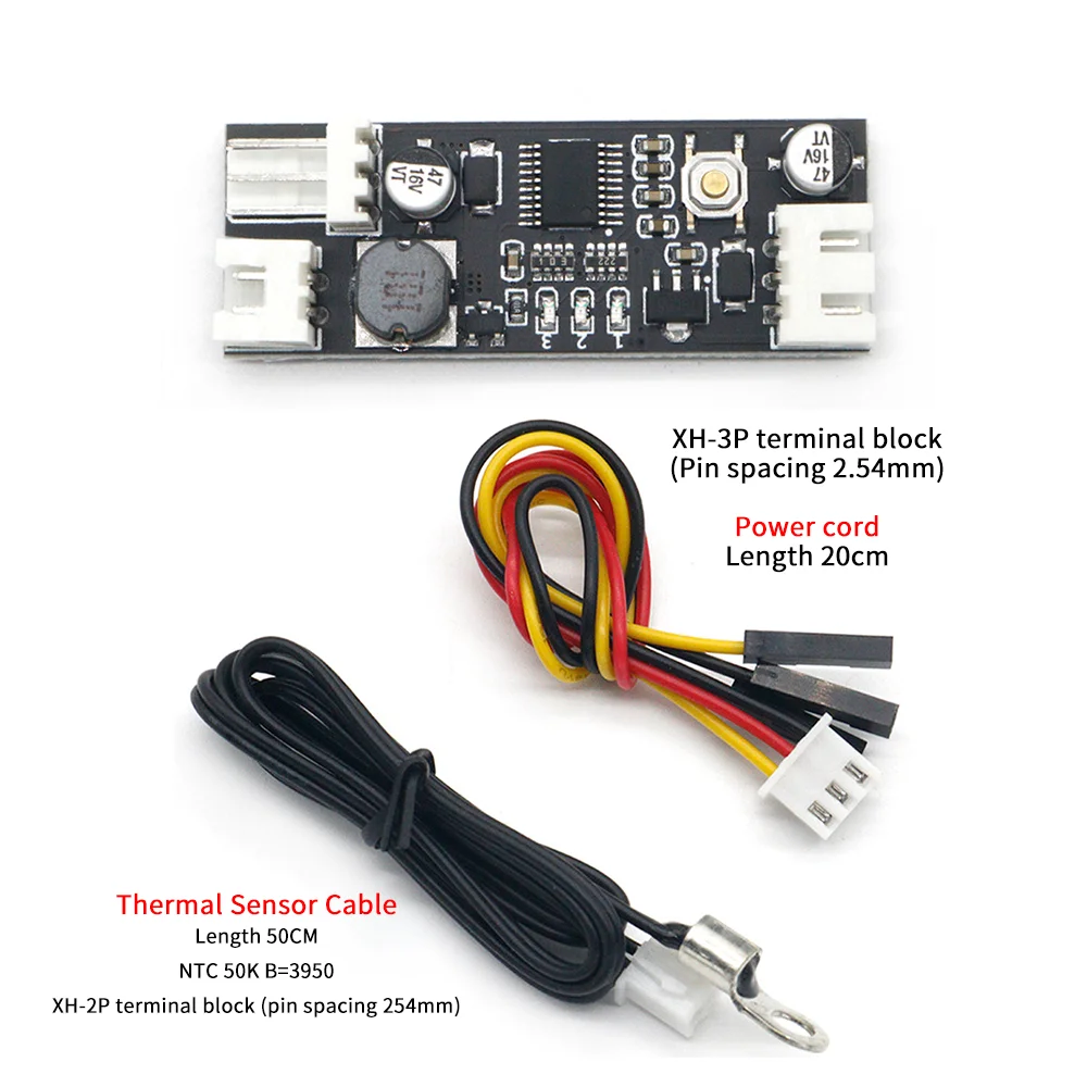 Pojedynczy 12V 0,8A DC PWM 2-3 przewodowy regulator temperatury wentylatora Podwozie Podwozie Komputerowe moduł redukcji szumów NTC B 50K 3950