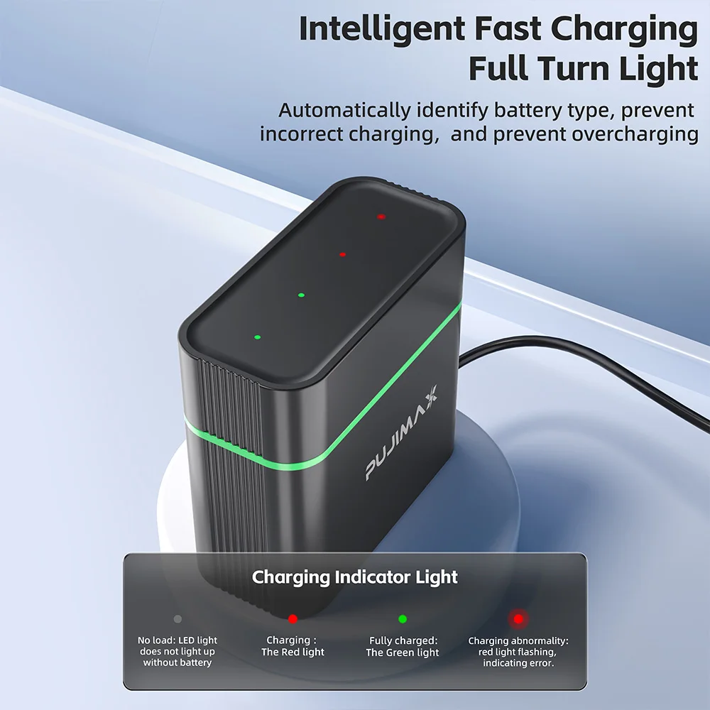 PUJIMAX AA 1.5V 4255mWh Smart Charging Compartment 4-Slot Rechargeable Batteries Lithium Battery Charger Set Large Capacity