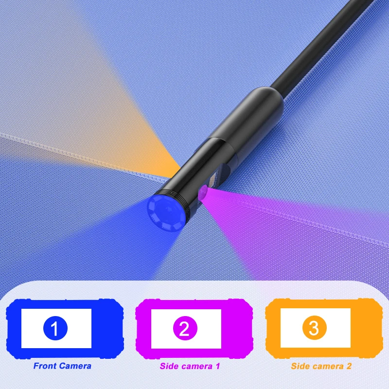 Triple Lens Industrial Endoscope Camera 4.3\'\' IPS Screen HD1080P Single Dual Pipe Car Inspection USB Borescope Waterproof LEDs