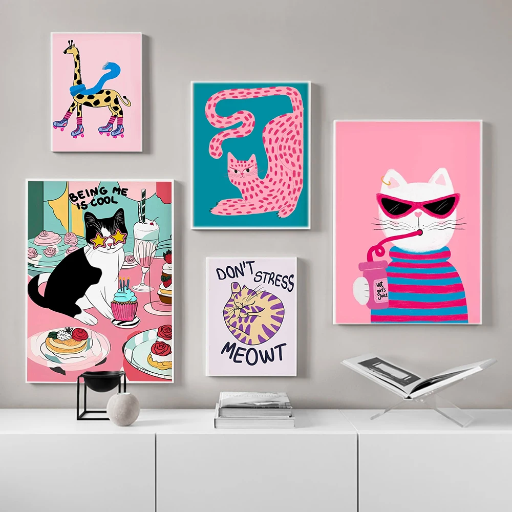 

Abstract Feminist Trendy Tiger Poster Colorful Vintage Room Bar Cafe Cat Wall Art Decor Home Decor