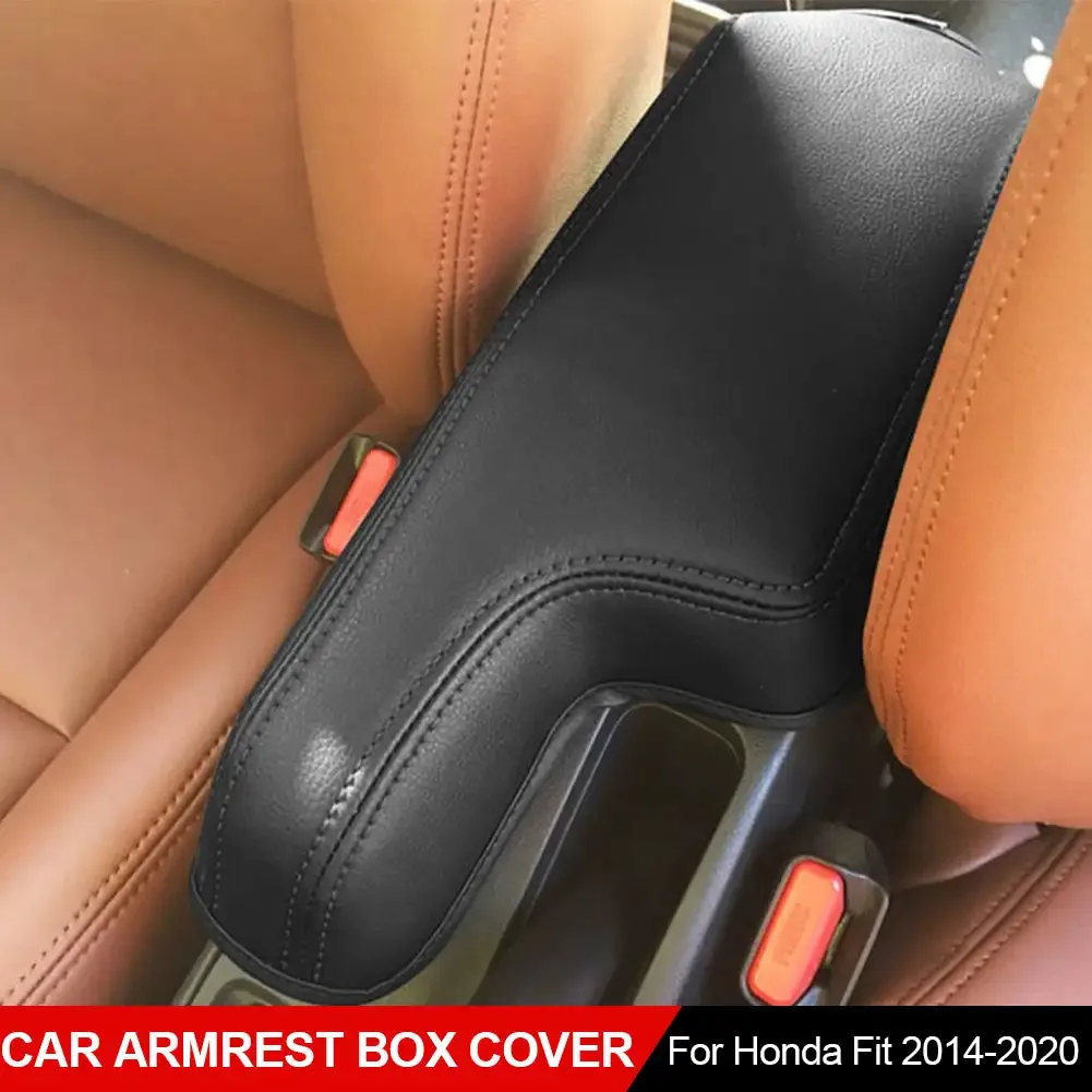 Car Armrest Box Center Console Lid Armrest Cover Car Accessories PU Leather Cover for Honda Fit 2014 2015 2016 2017 2018 19 2020