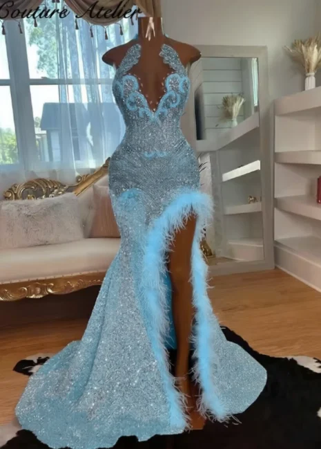 crystal rhinestone birthday dress Mermaid Prom Light As A Feather Dress Beautiful Pink Diamonds Sequin Prom Dress Feathers Swatch:#b1cbec Floral A Line Bustier Color:BLACK/GREEN =_ inches.3