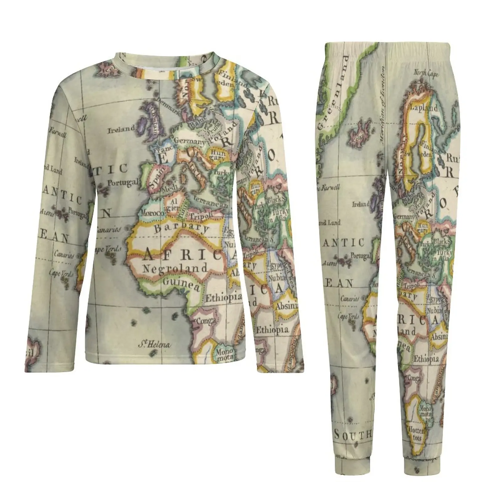 Earth Map Pajamas Spring 2 Pieces World Map Adventure Lovely Pajamas Set Man Long-Sleeve Casual Custom Home Suit Big Size