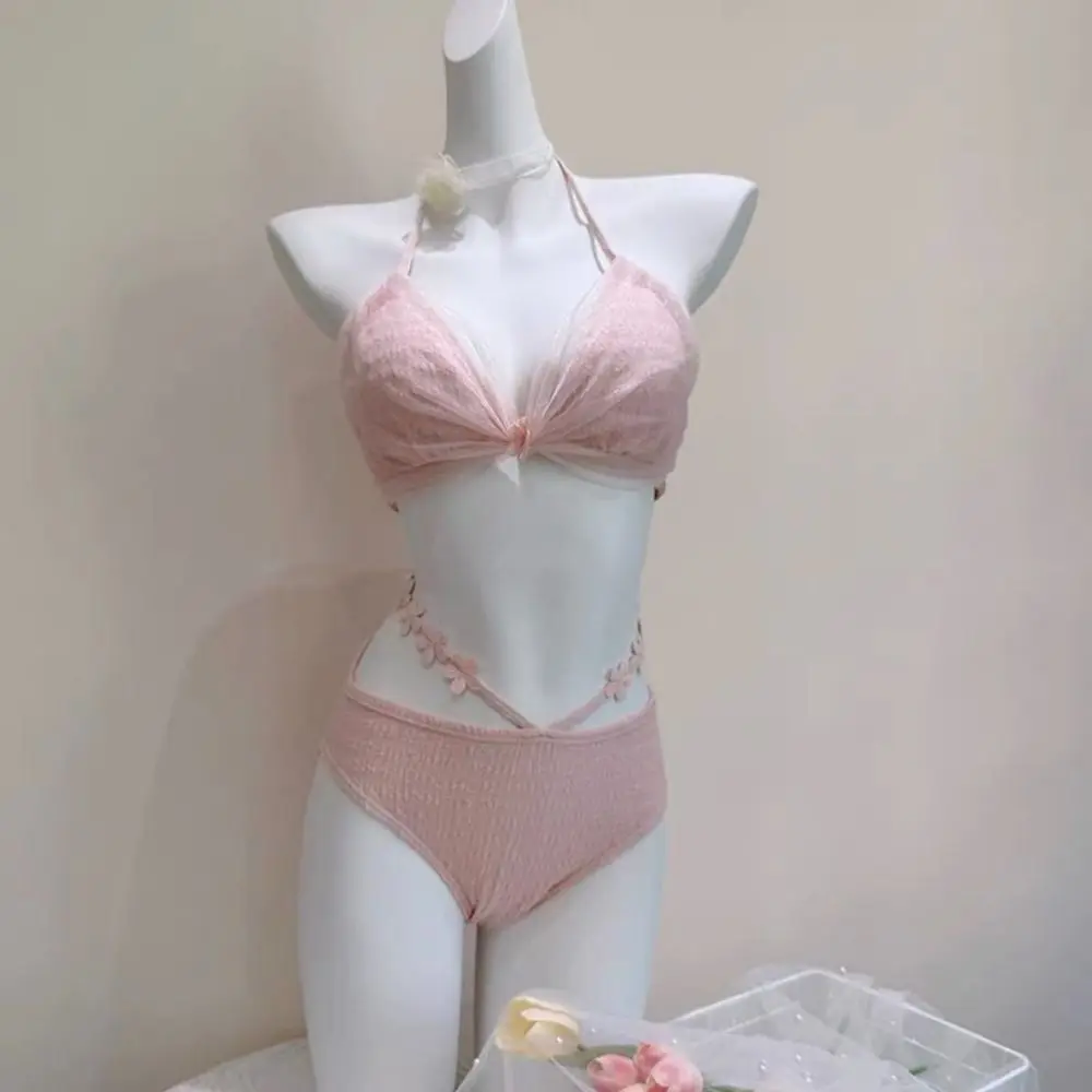 Neues ärmelloses Bikini-Set mit Schnürung, tiefem V-Ausschnitt, 3-teiliger Badeanzug, Strandkleidung, Netz-Badeanzug, Hot Spring – Detail 7