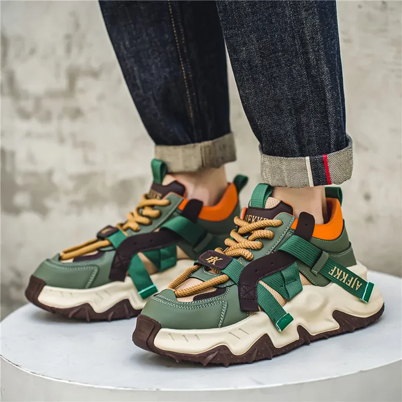 

High Top Trainers Men Fashion Platform Shoes Breathable Chunky Trend Green Men's Thick Bottom Casual Sneakers Designer