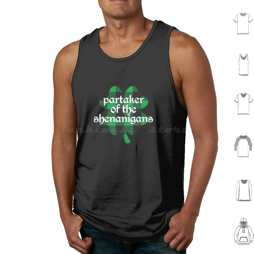 

Partaker Of The Shenanigans Buffalo Plaid Day Shamrock Tank Tops Print Cotton Shamrock Clover Day Shenanigans Green