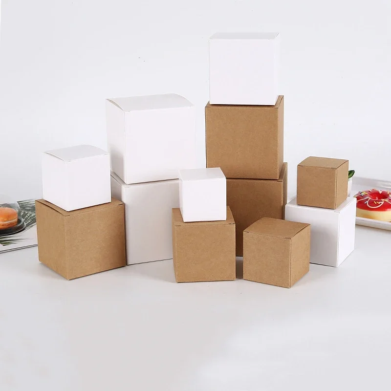 20/50pcs Multi Size Square Kraft Gift Box Black White Brown Fold Packaging Gift Box Proposal Box For Bridal Birthday Party