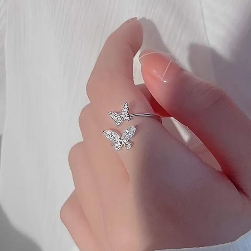 Women's 925 Sterling Silver Crystal Butterfly Opening Ring