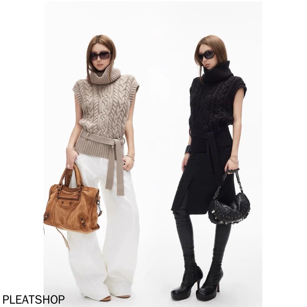 

New Gentle Style High-Neck Cable-Knit Sweater with Flutter Sleeves for Women Autumn Loose-Fit Slimming Versatile Top