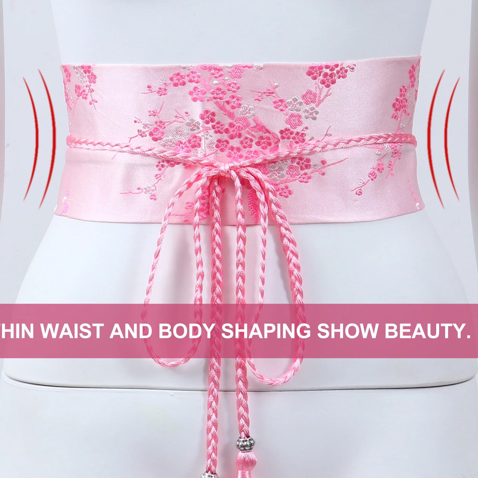 

1Pcs Japanese Waistband Ethnic Style Embroidered Fabric Belt Tassel Rope Strap for Kimono Daily Wear Women Tassel Waist Belt