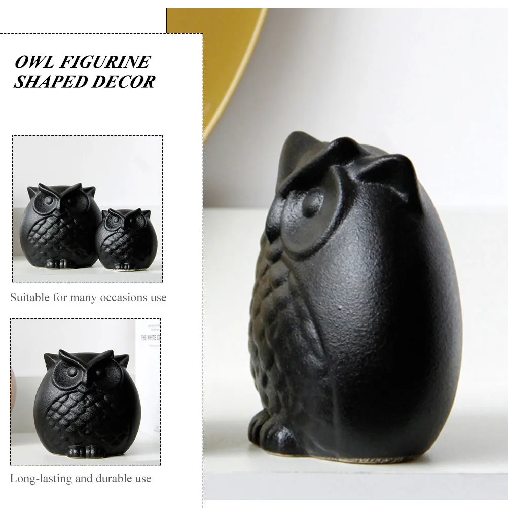 

2Pcs Black Ceramic Owl Statues Small Desktop Animal Decorations Exquisite Craft Tabletop Figurines for Home Office