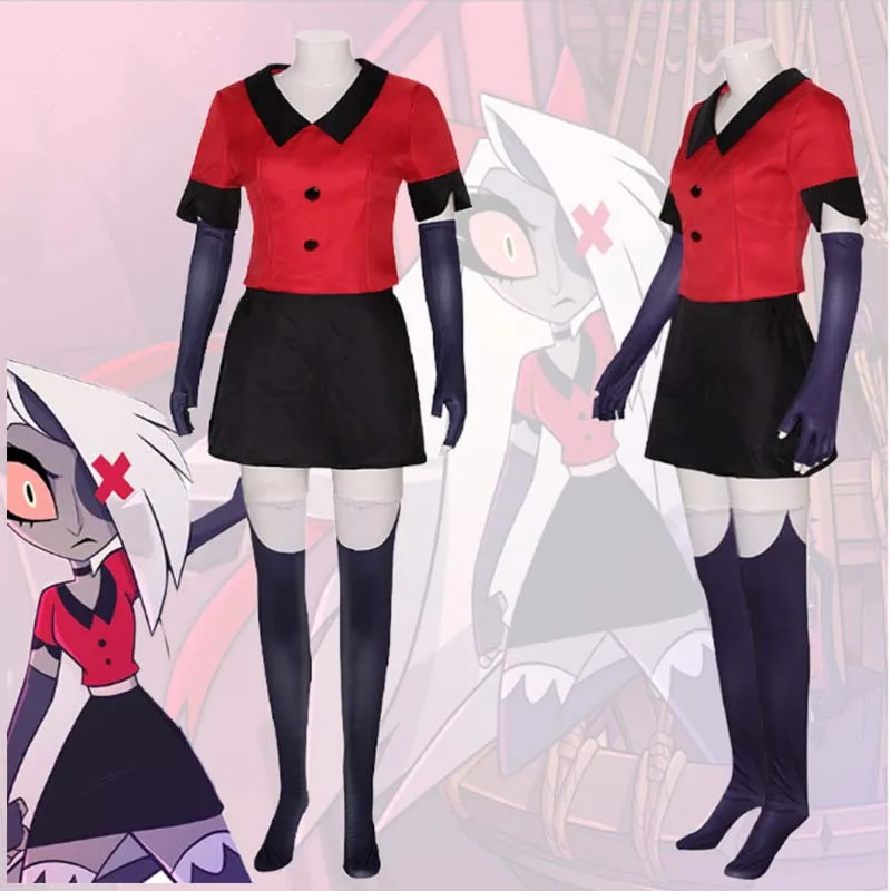 

Anime Hazbin Vaggie Cosplay Costume Hotel Uniforms Angel Fight Dress Skirt Outfit Full Set Suits for Adult Halloween Party Fancy