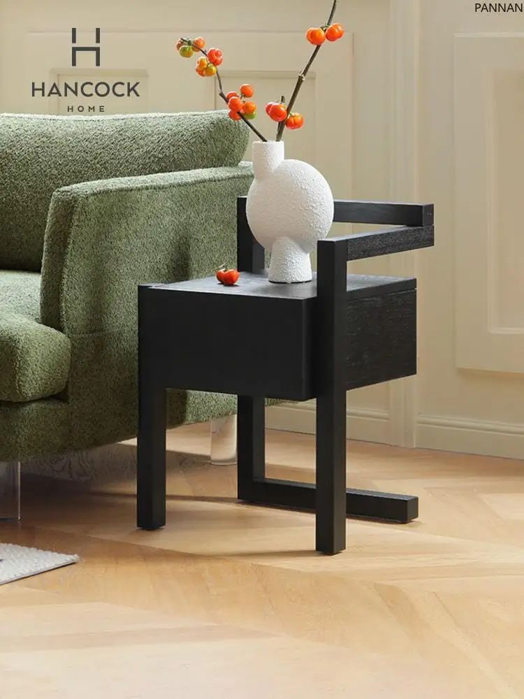 

All solid wood bedside table rack small bedroom substitute storage black creative bedside table