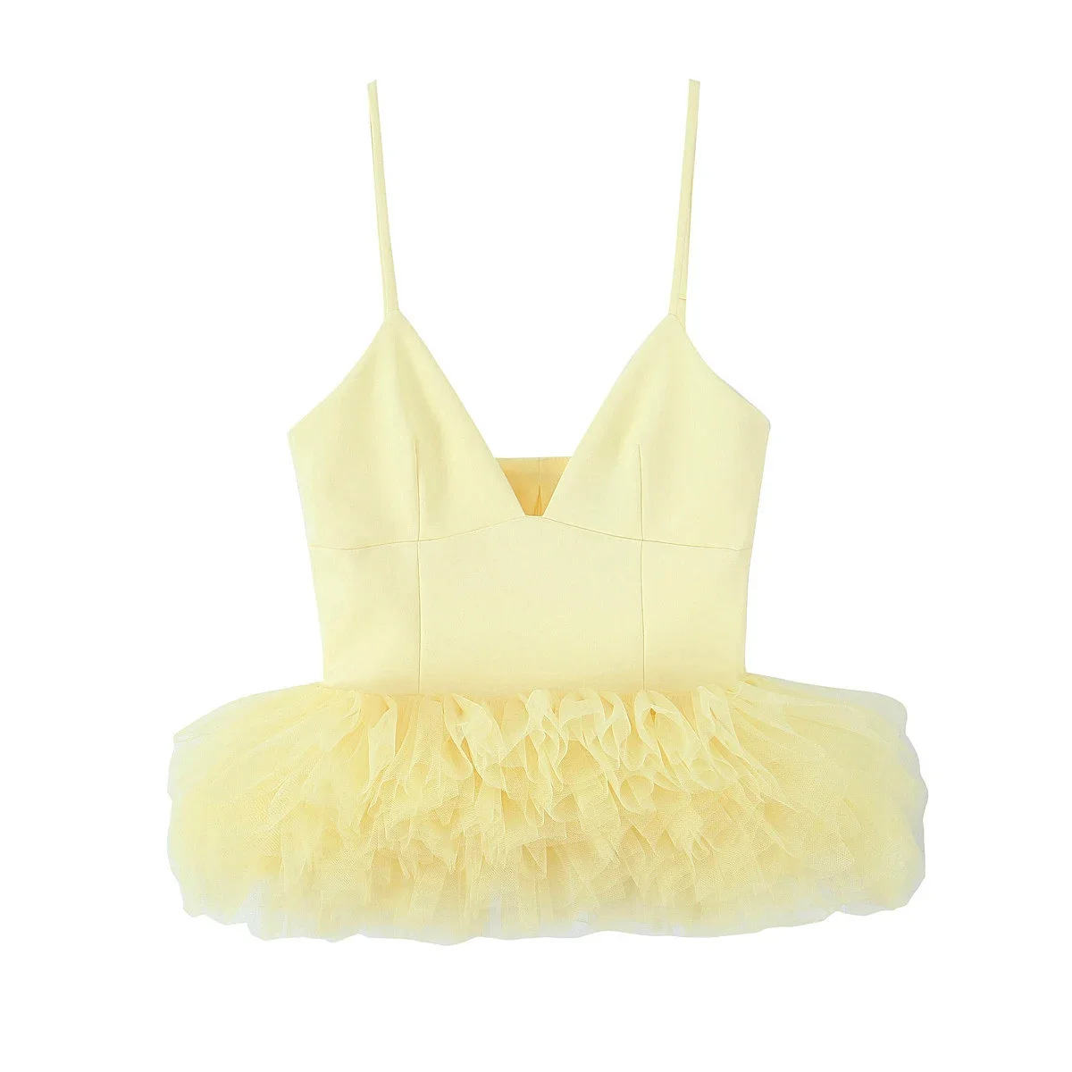 

New Women's Clothing Fashionable Simple Fluffy Hem Silk Mesh Elastic Top