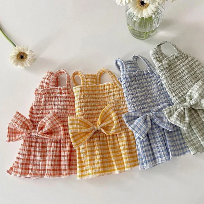 Dog clothes cat check ribbon one piece summer nfish