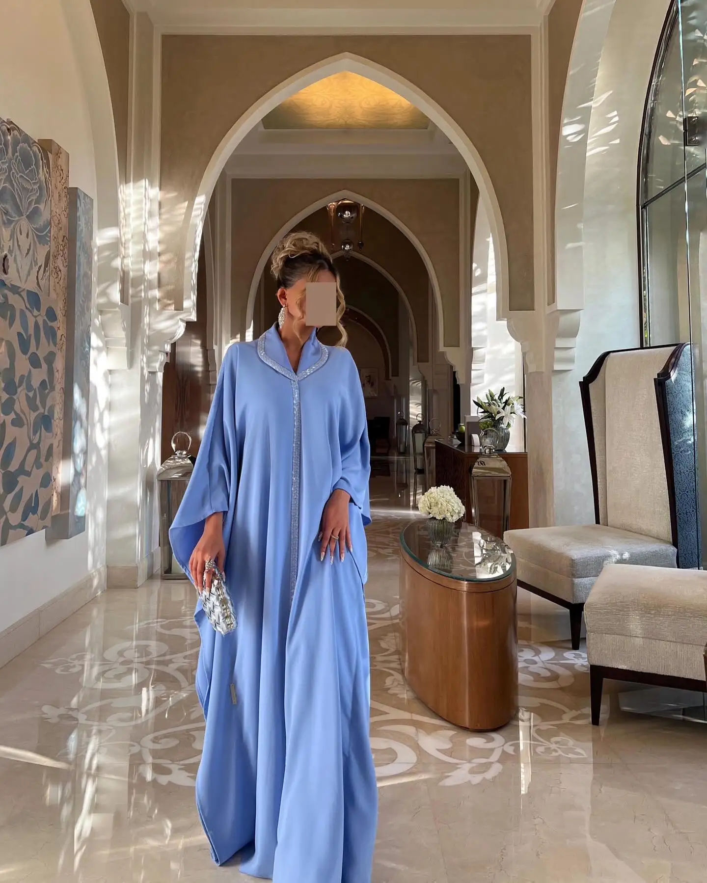 Customized  Classic Jersey Evening Dresses Temperament Long Sleeves V-Neck Celebrity Gowns Custom Made Special Occasion