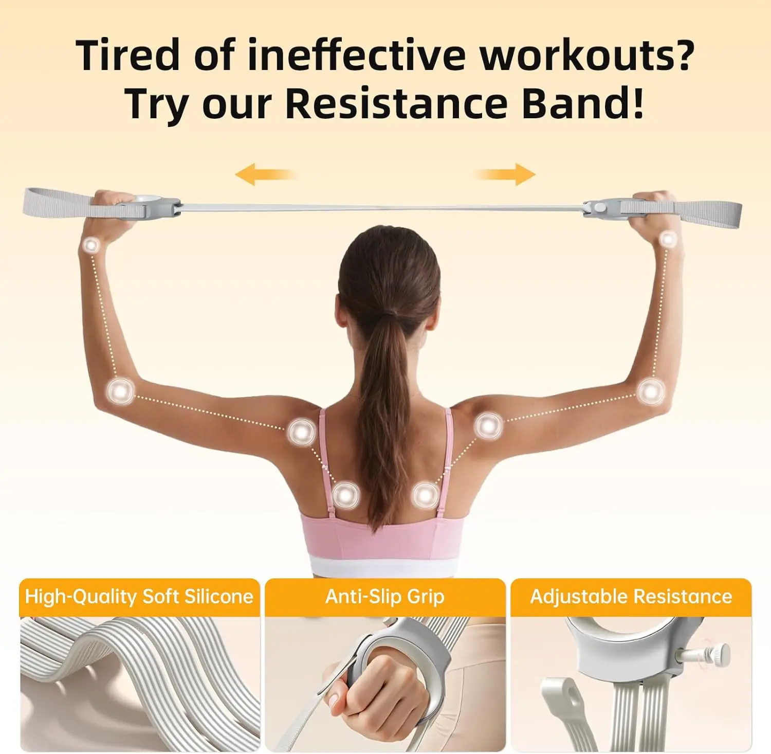 Figure 8 Fitness Resistance Bands with Handles, 20-60lb Adjustable Elastic Excercise Band, Non-Slip Fabric Silicone Bands for St