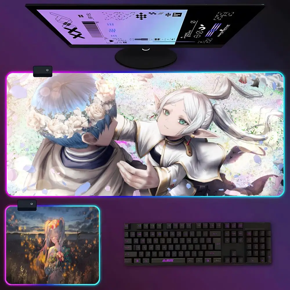 Anime Frieren Beyond Journeys End Mouse Pad RGB Luminous 900x400x3mm Thickened  Large Table Pad Encrypted Anti Skid Super Large