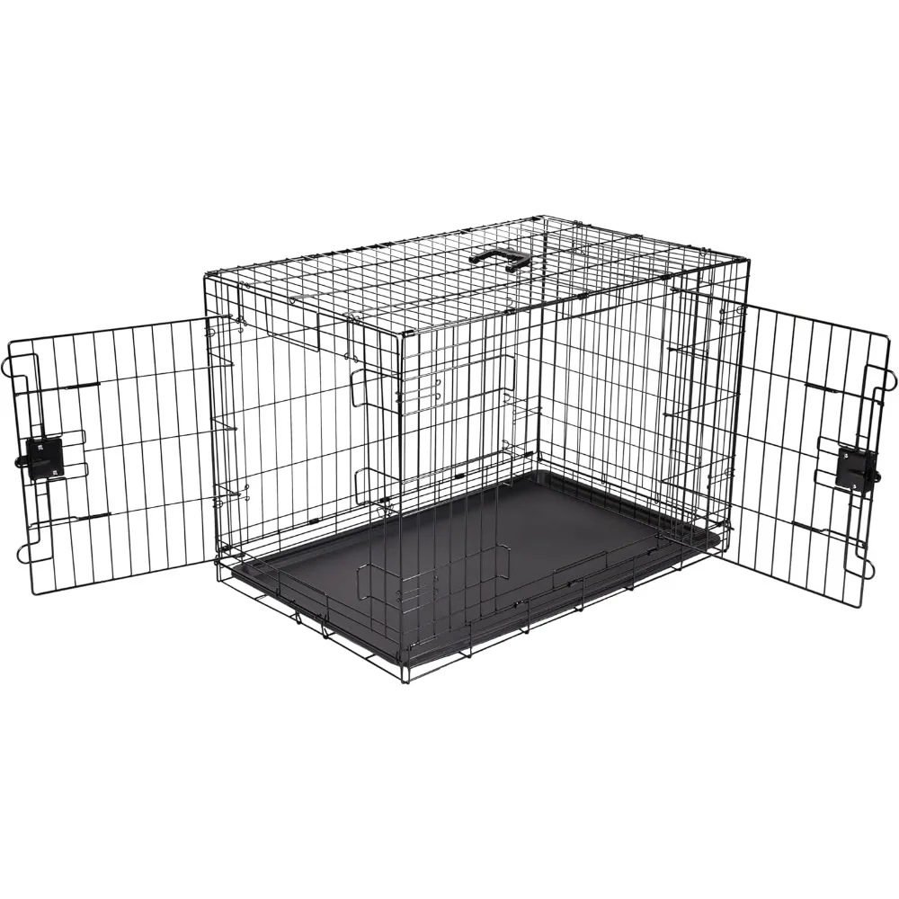 

Foldable Metal Wire Dog Crate with Tray, Double Door, 36x23x25 in, Black - Durable & Easy Storage