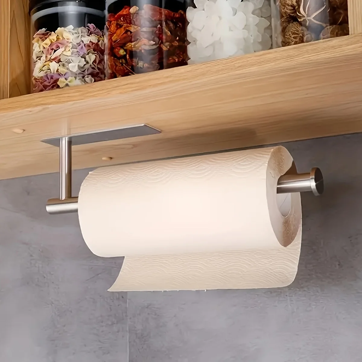

1pc Self-Adhesive Wall-Mounted Paper Towel Holder - No Drill Required, Paper Towel Holder Wall Mount, Nodrill Installation