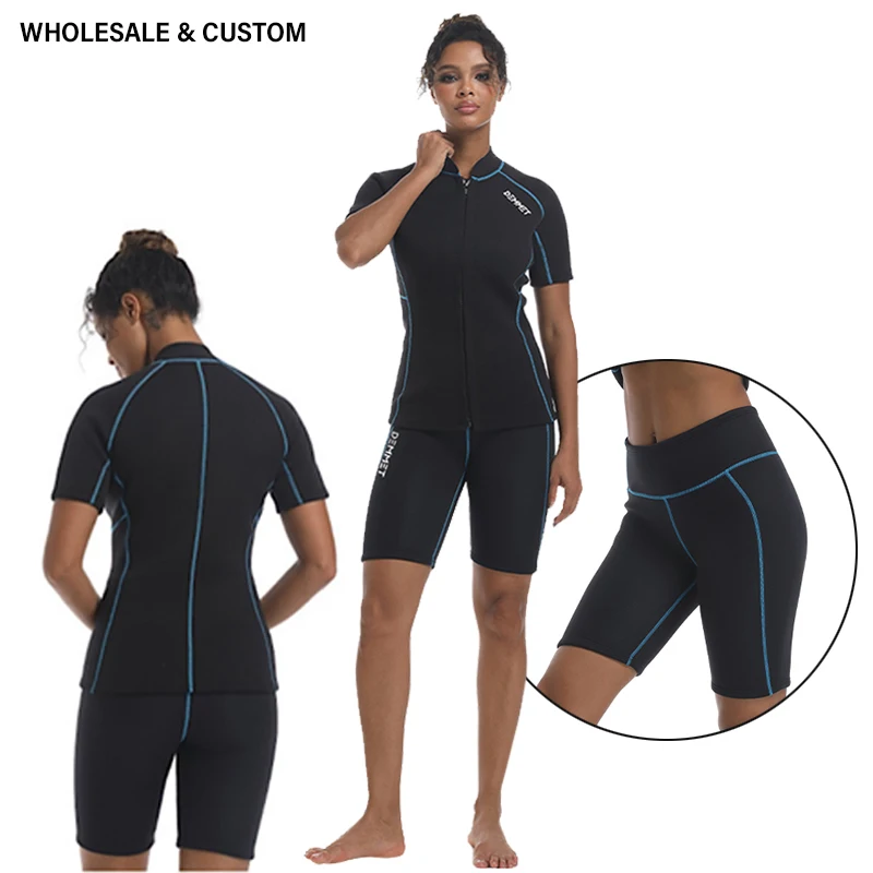 

Custom Wholesale Women 3MM Neoprene Surf Wetsuit Short Sleeve Diving Kitesurf Swimming Suit For Snorkeling Kayaking Drifting