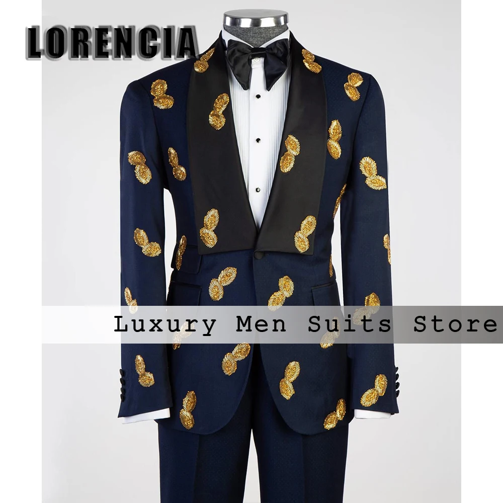 Luxury Glitter Beading Suits for Male 3 Pieces Slim Fit Wedding Party Outfits Customized Blazer Vest Pants roupas masculinas