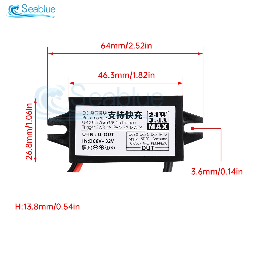 DC 6-30V naar 5V 9V 12V 24W Auto Power Converter Waterdichte USB-A Vrouwelijke/Type C USB Step Down Spanning Voeding Uitgang Adapter