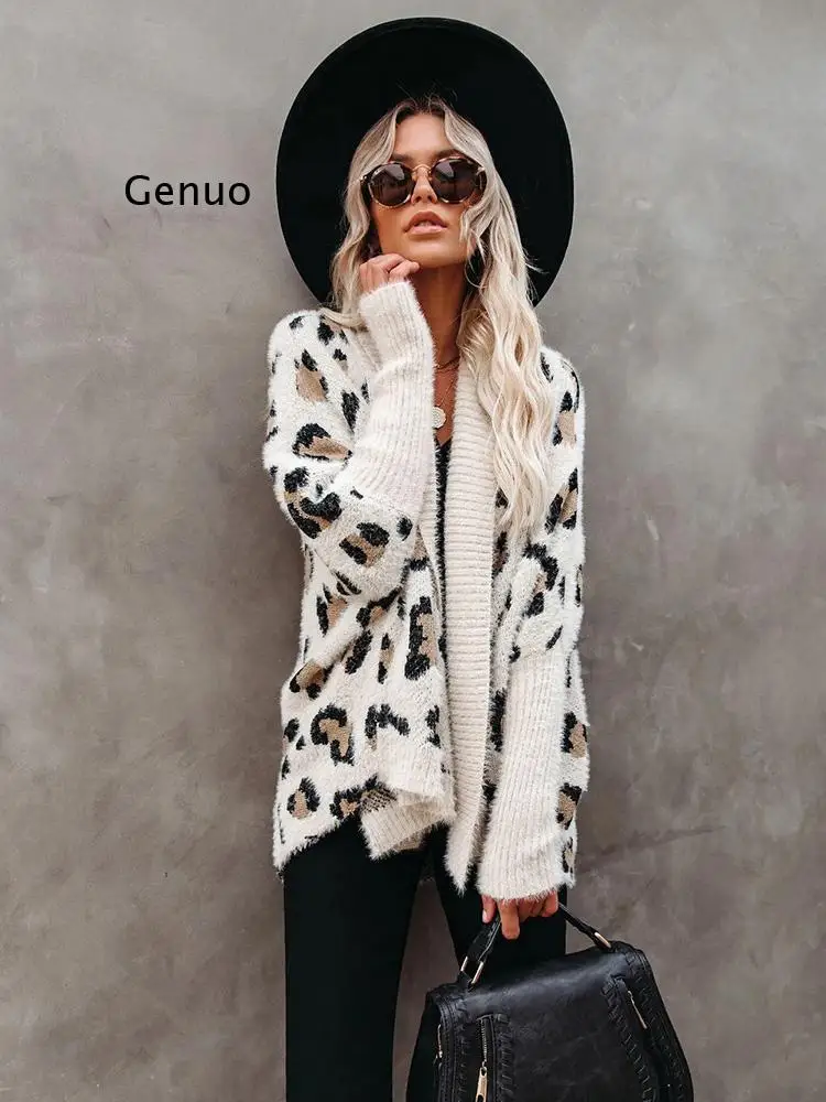 

Leopard Long Cardigan Female Bohemian Slim Batwing Sleeve Overized Sweaters Cardiagns For Women Winter Coat