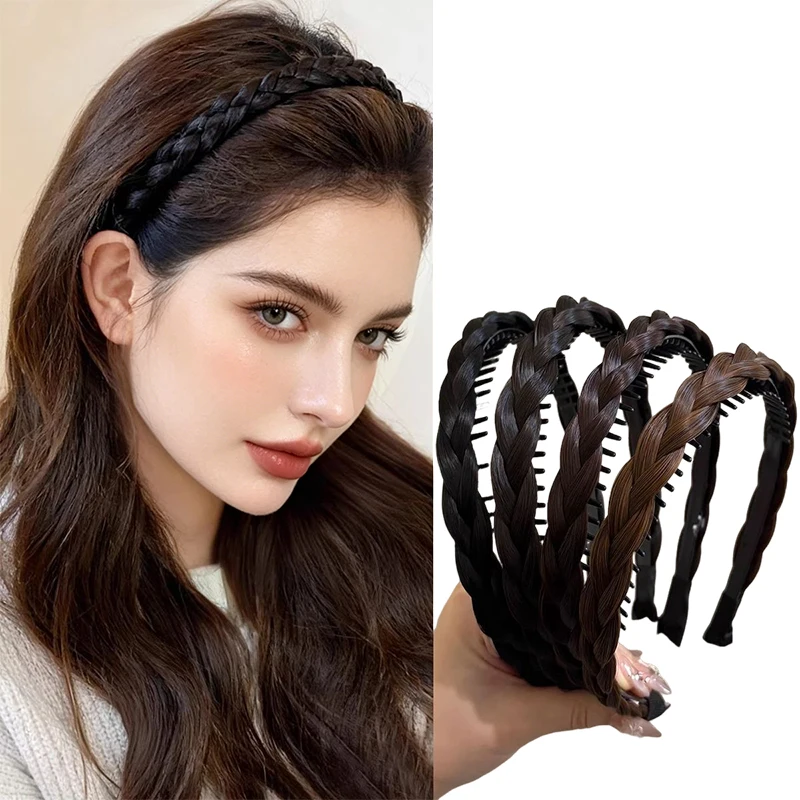 Synthetic Fiber Braided Headband Wig, Fine Teeth Design, Creates Instant Volume on Thin Hair, Perfect Daily Casual Style