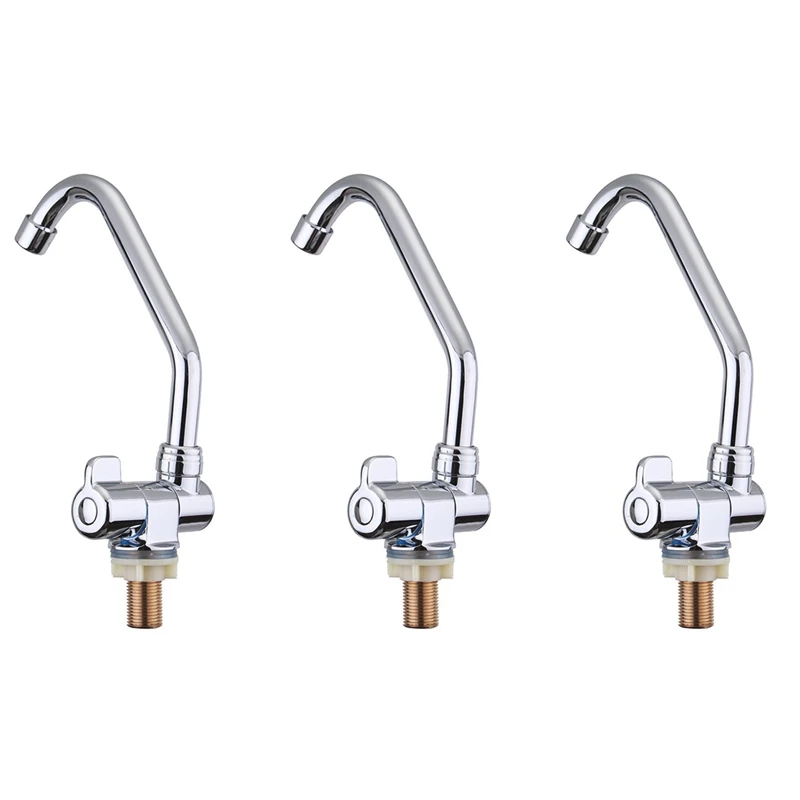 

Hot 3X Foldable RV Faucet Rotating Single Handle Deck/Wall Mounted RV Kitchen Tap Copper Cold Water