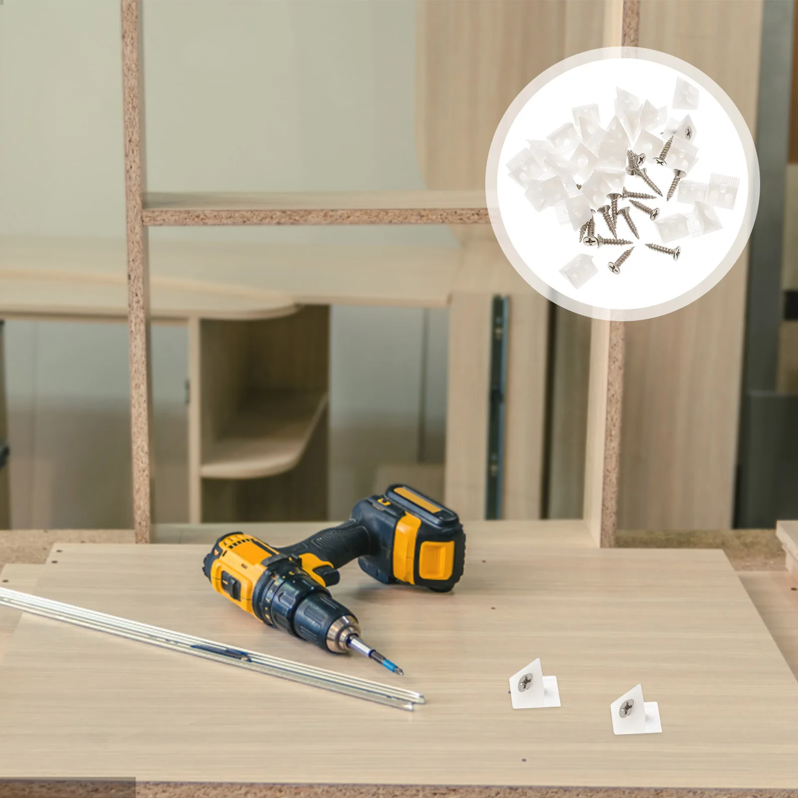 100pcs Shelf Support Pins Layer Board Screw Drawer Bottom Corner Braces Repair Kit Plastic Angle Code Bracket Furniture Corner