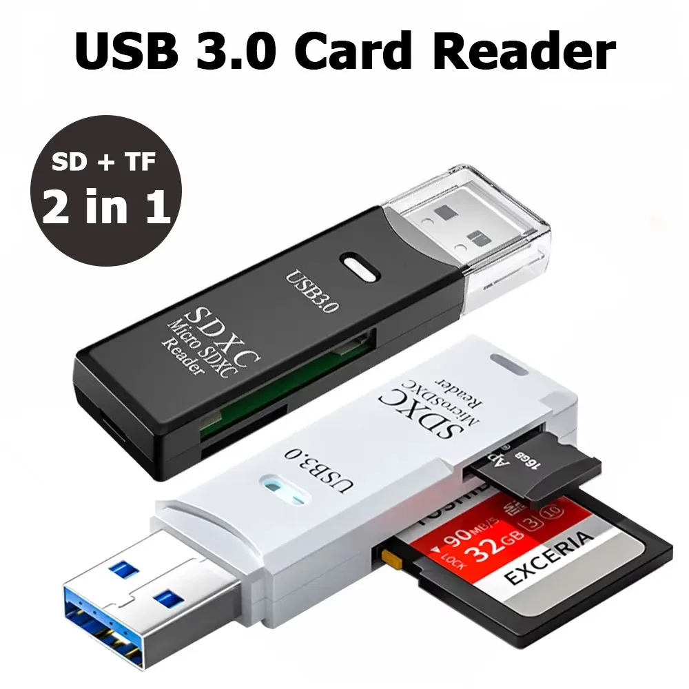 

Устройство чтения карт 2-в-1 USB 3.0/2.0, высокоскоростные устройства чтения карт для планшетов, ноутбуков, ПК, камеры, аксессуары для чтения данных, белый, черный