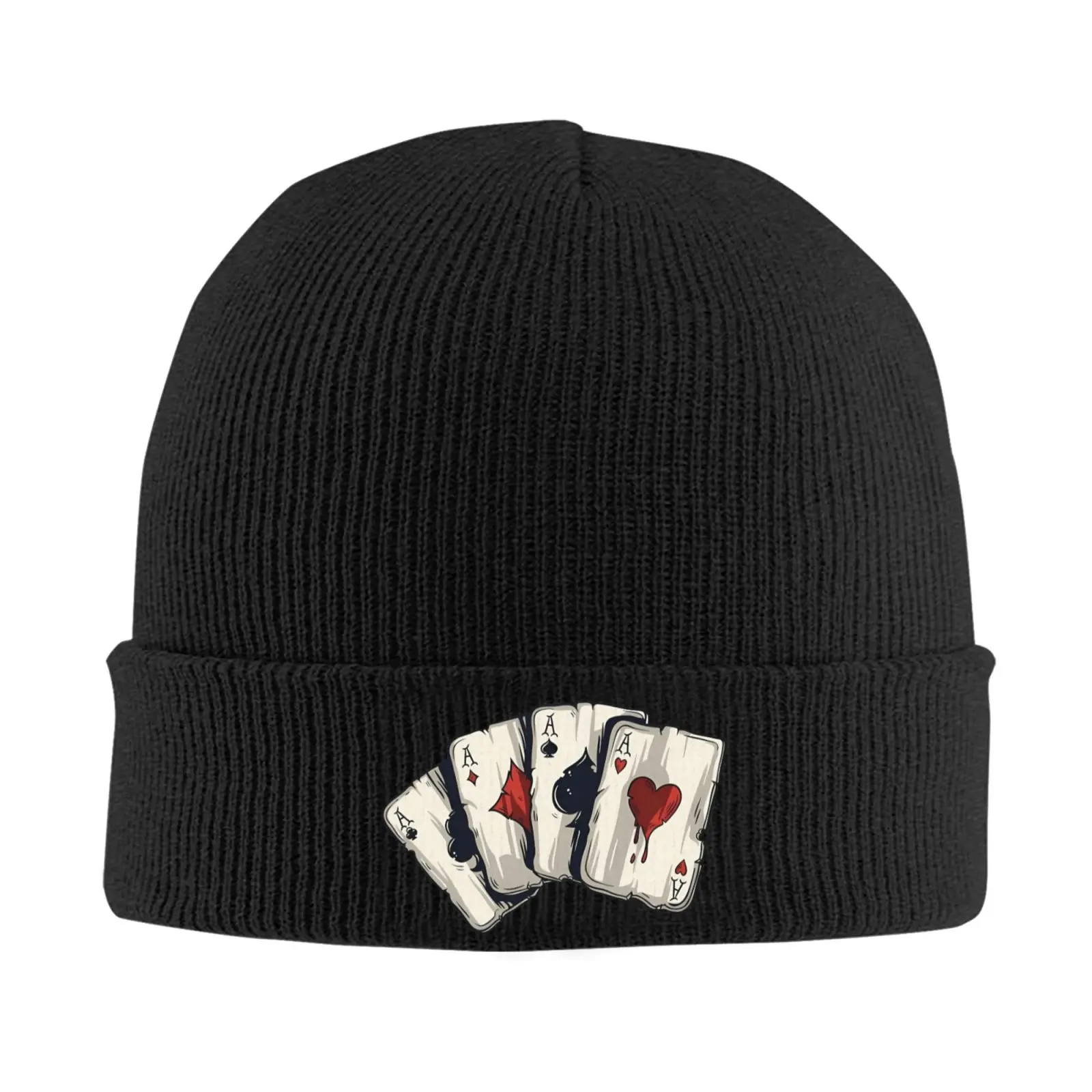 

4A Poker Card Unisex Style Beanie Hats Adult Unisex Casual Elastic Cap Autumn Winter Outdoor Design Bonnet