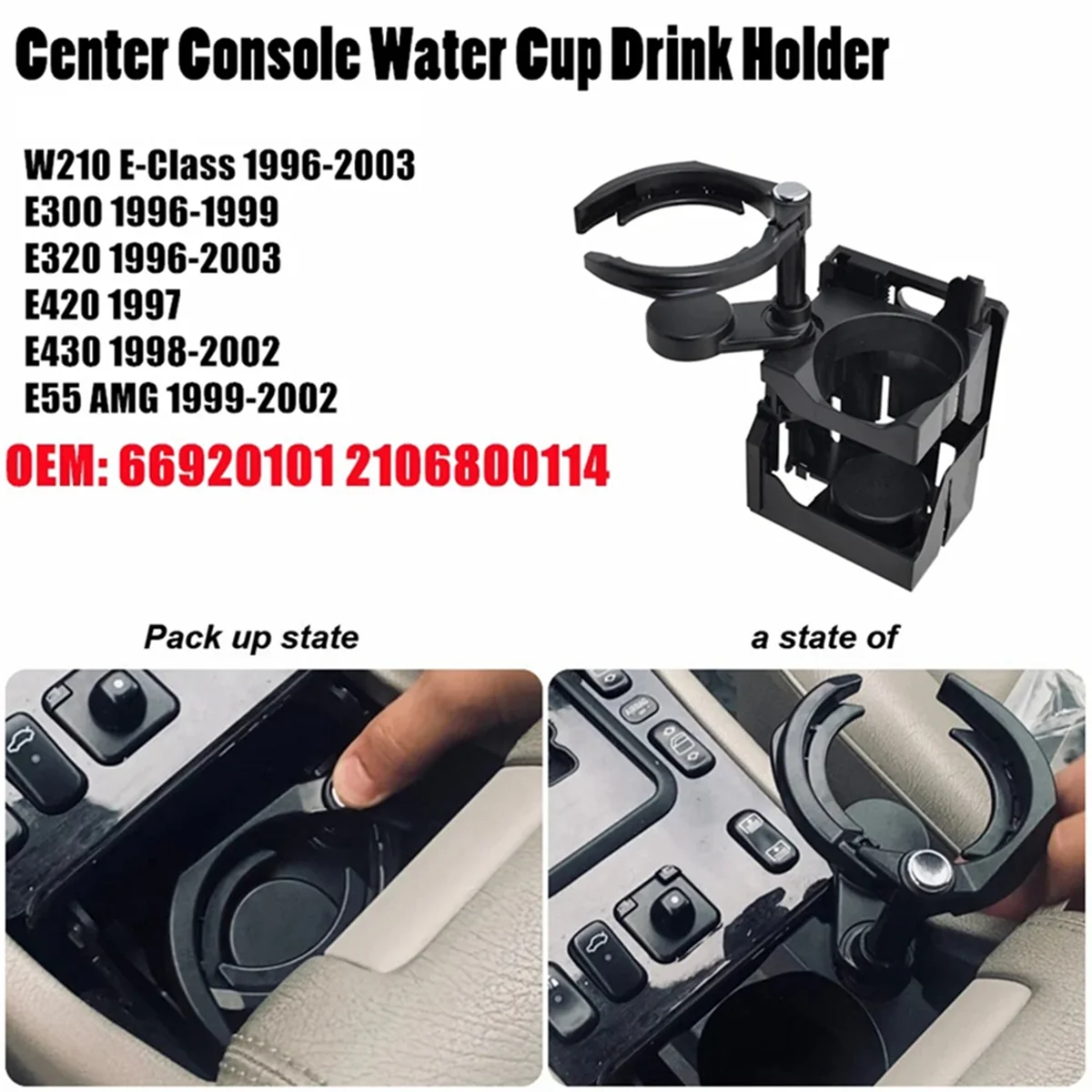 Car Center Console Drink Water Cup Holder Tray A2106800114 for W210 E55 E300 E320 E420 E430 1996-2002