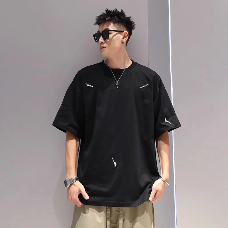 الهيب هوب التصحيح تي شيرت للرجال النساء 2025 الصيف فضفاضة قصيرة الأكمام التي شيرت المتضخم Techwear الشارع الشهير قطنية عالية الجودة Y2K