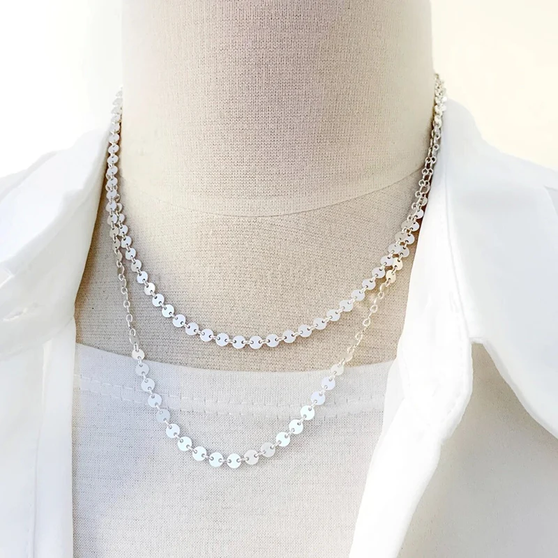 Sterling Silver Chain 1+1 Heavy Dapped Chains Footage 3.6mm Width Lip Sequin Chain Unfinished Wholesale Jewelry Findings