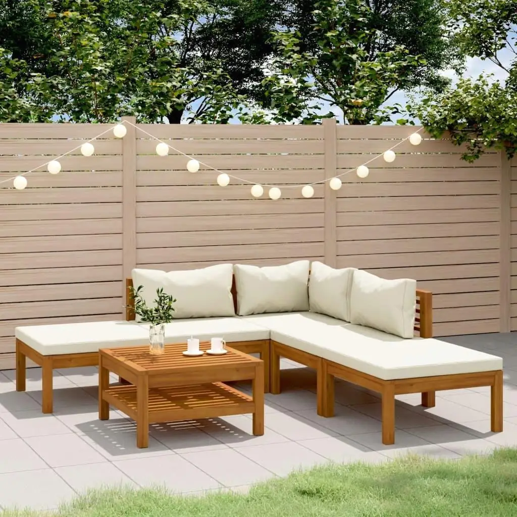 

Cream Garden Lounge Set with Natural Wood Frame for Outdoor Relaxation