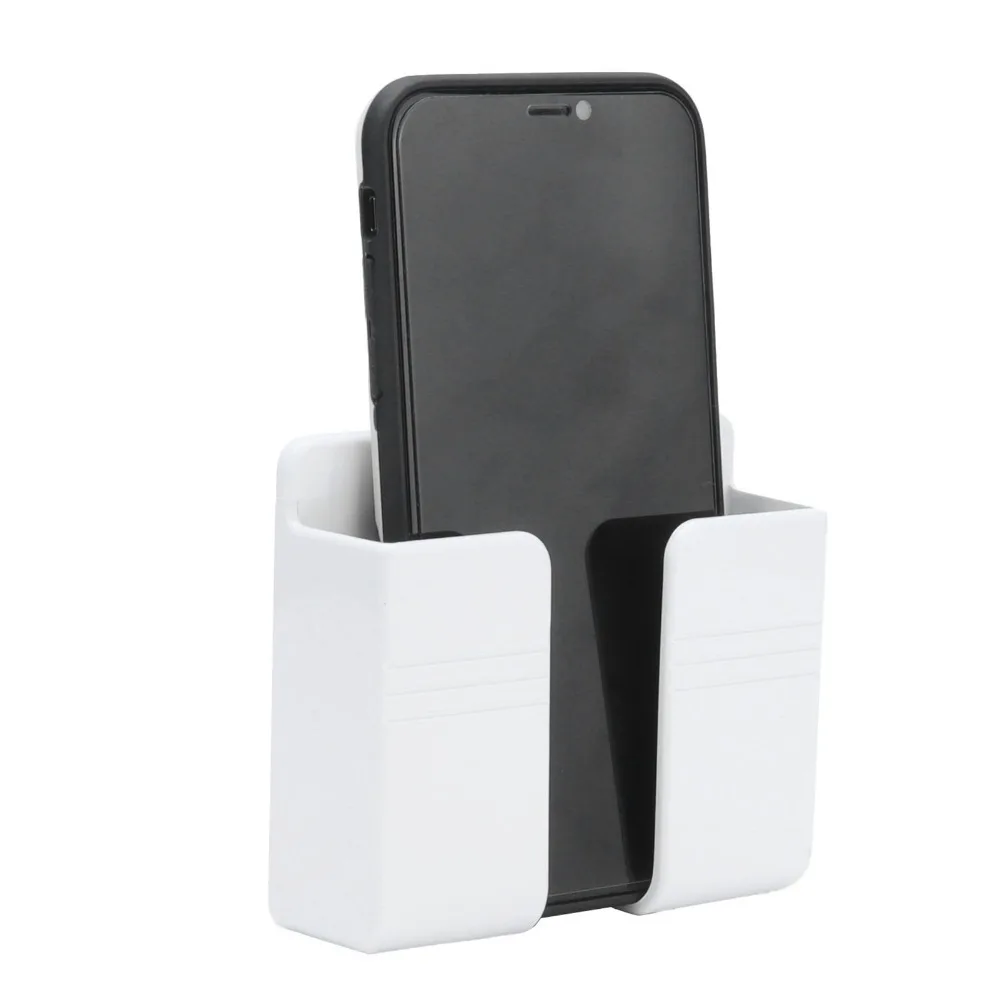 2Pcs Cable Slot Wall Mounted Phone Holder White Organizer Phone Charging Stand Horizontal Stripe Wall Storage Shelf Kitchen
