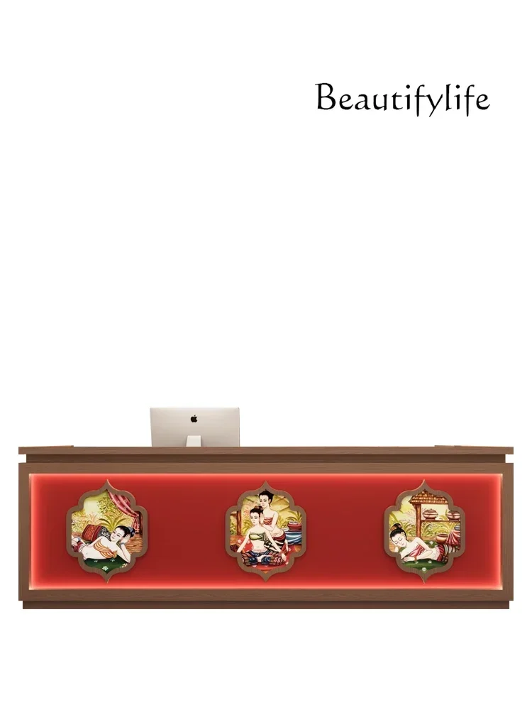 Beauty salon retro health center cashier bar counter restaurant front desk ethnic style yoga studio reception desk